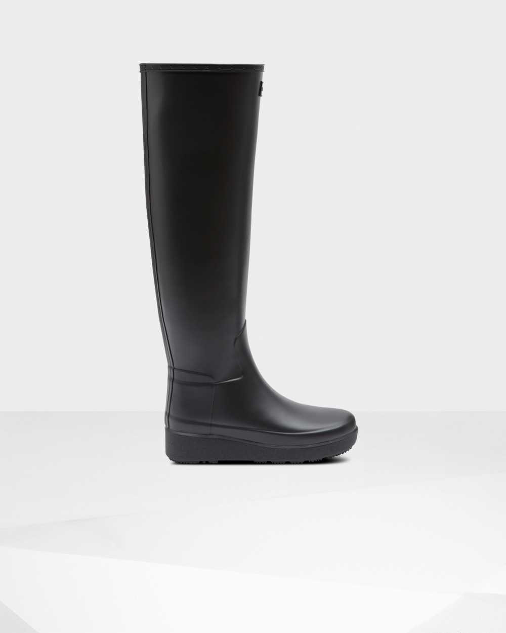 Womens Hunter Refined Slim Fit Creeper Knee-High Rain Boots Black | HLMSZT-397